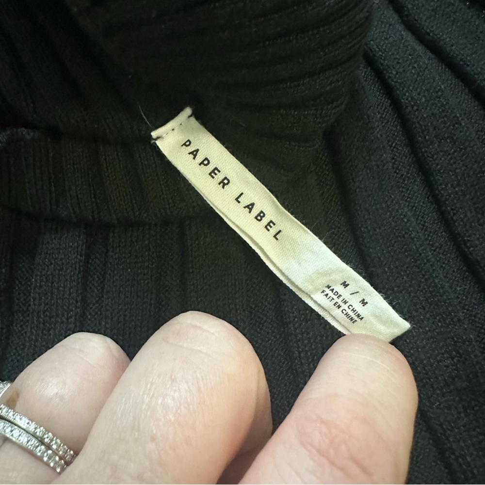 Paper Label Black Ribbed Dress, Midi, Organic Cotton, Stretch, Mock Neck, M - Picture 5 of 8